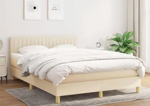 Pat continental cu saltea, crem, 140x200 cm, material textil - 1/5