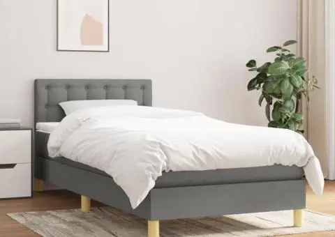 Pat box spring cu saltea, gri închis, 80x200 cm, textil - 1/5