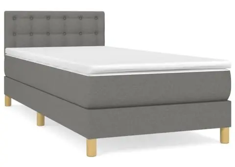 Pat box spring cu saltea, gri închis, 80x200 cm, textil - 2/5
