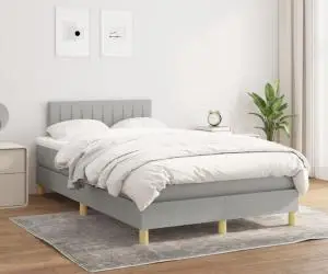 vidaXL Pat box spring cu saltea, gri deschis, 120x200 cm, textil