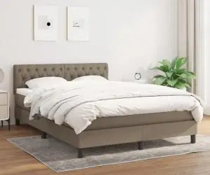 vidaXL Pat box spring cu saltea, gri taupe, 140x200 cm, textil