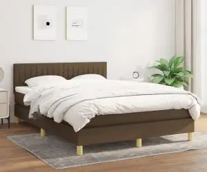 vidaXL Pat continental cu saltea, maro închis, 140x200 cm, textil