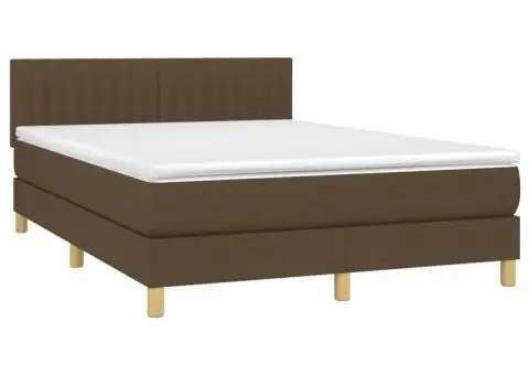 Pat continental cu saltea, maro închis, 140x200 cm, textil - 3/5