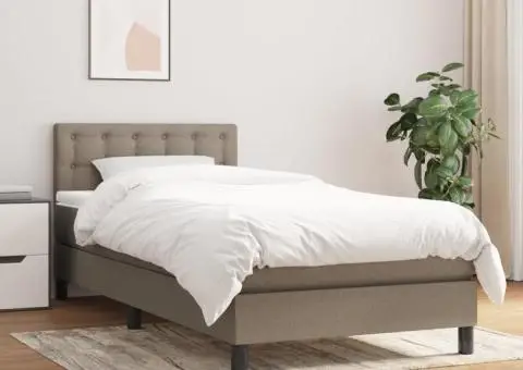 Pat box spring cu saltea, gri taupe, 90x200 cm, textil - 1/5