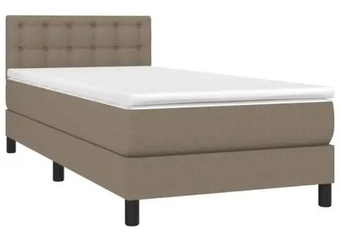 Pat box spring cu saltea, gri taupe, 90x200 cm, textil - 3/5