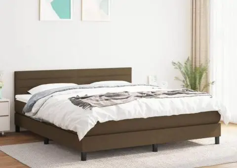 Pat box spring cu saltea, maro închis, 160x200 cm, textil - 1/5