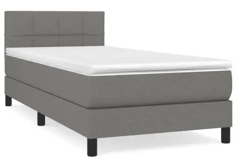 Pat box spring cu saltea, gri închis, 80x200 cm, textil - 2/5
