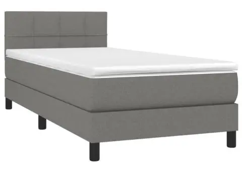 Pat box spring cu saltea, gri închis, 80x200 cm, textil - 3/5