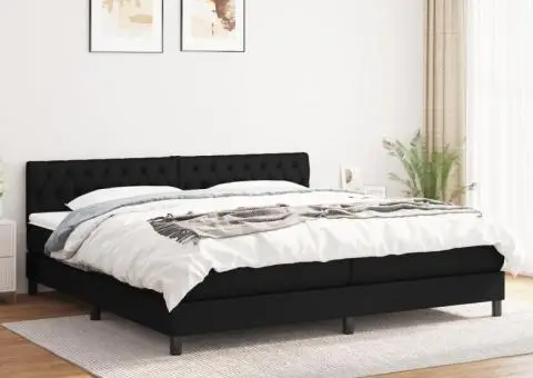 Pat box spring cu saltea, negru, 200x200 cm, textil - 1/5