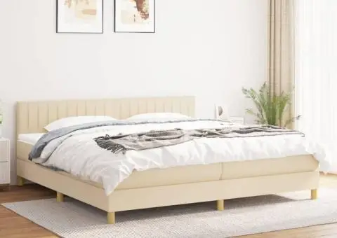 Pat box spring cu saltea, crem, 200x200 cm, textil - 1/5