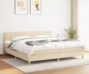 vidaXL Pat box spring cu saltea, crem, 200x200 cm, textil
