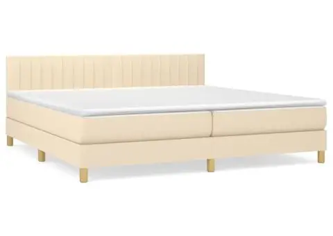 Pat box spring cu saltea, crem, 200x200 cm, textil - 2/5