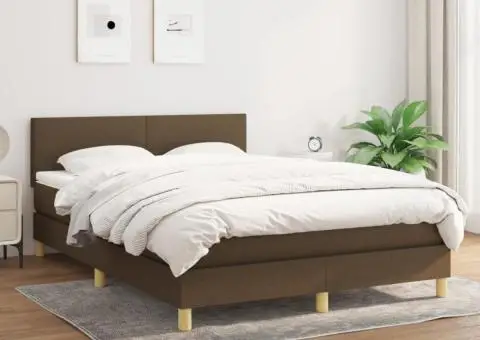 Pat box spring cu saltea, maro închis, 140x200 cm, textil - 1/5
