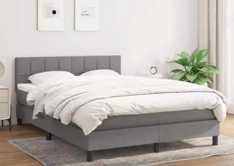 Pat box spring cu saltea, gri închis, 140x190 cm, textil - 1/5