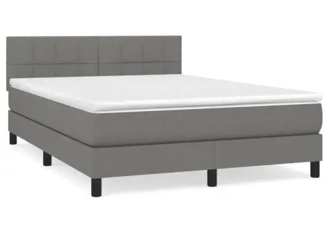 Pat box spring cu saltea, gri închis, 140x190 cm, textil - 2/5