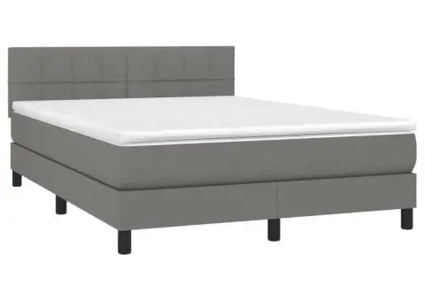 Pat box spring cu saltea, gri închis, 140x190 cm, textil - 3/5