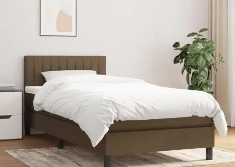 Pat box spring cu saltea, maro închis, 90x200 cm, textil - 1/5