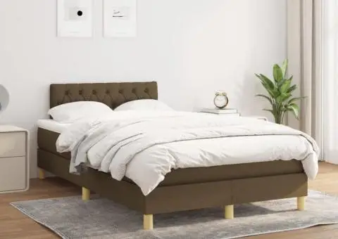 Pat box spring cu saltea, maro închis, 120x200 cm, textil - 1/5