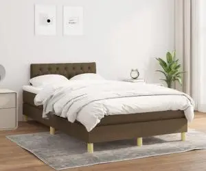 vidaXL Pat box spring cu saltea, maro închis, 120x200 cm, textil
