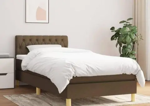 Pat box spring cu saltea, maro închis, 80x200 cm, textil - 1/5