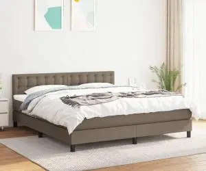 vidaXL Pat box spring cu saltea, gri taupe, 160x200 cm material textil