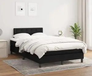 vidaXL Pat box spring cu saltea, negru, 120x200 cm, textil