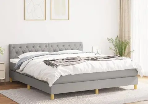 Pat continental cu saltea, gri deschis, 160x200 cm, textil - 1/5