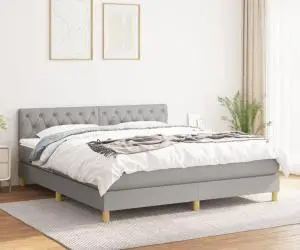 vidaXL Pat continental cu saltea, gri deschis, 160x200 cm, textil