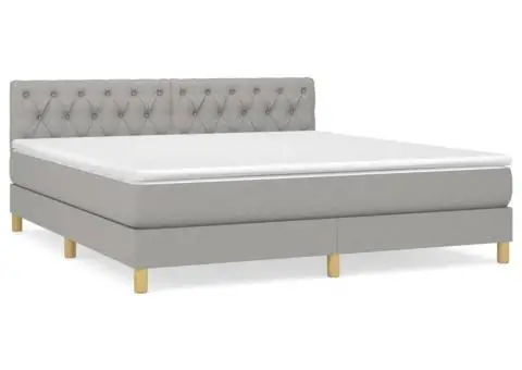 Pat continental cu saltea, gri deschis, 160x200 cm, textil - 2/5