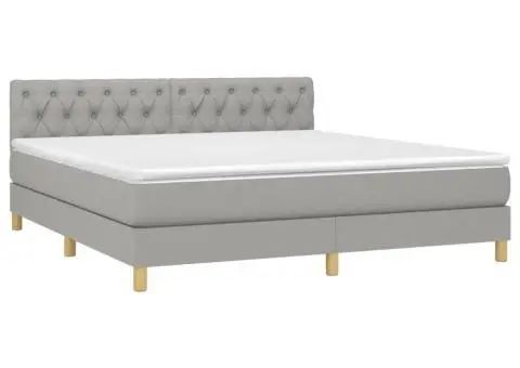 Pat continental cu saltea, gri deschis, 160x200 cm, textil - 3/5