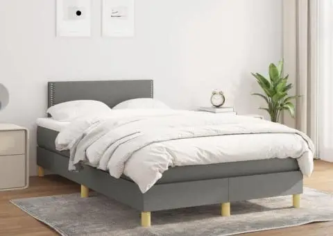Pat box spring cu saltea, gri închis, 120x200 cm, textil - 1/5