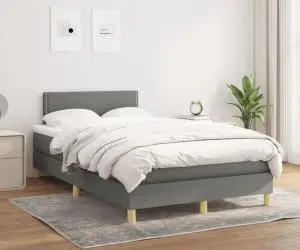 vidaXL Pat box spring cu saltea, gri închis, 120x200 cm, textil