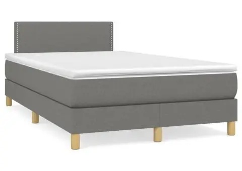 Pat box spring cu saltea, gri închis, 120x200 cm, textil - 2/5