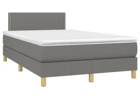 Pat box spring cu saltea, gri închis, 120x200 cm, textil - 3/5