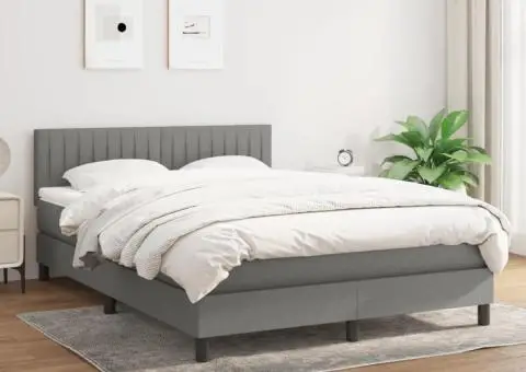 Pat box spring cu saltea, gri închis, 140x200 cm, textil - 1/5