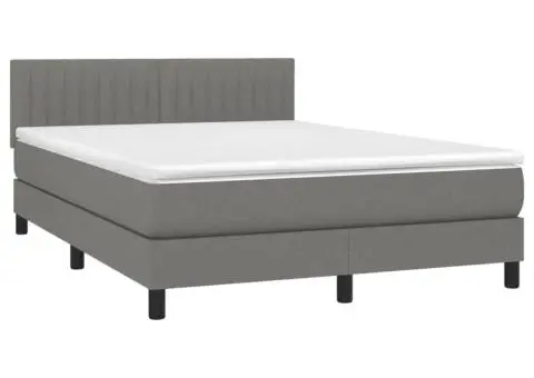 Pat box spring cu saltea, gri închis, 140x200 cm, textil - 3/5