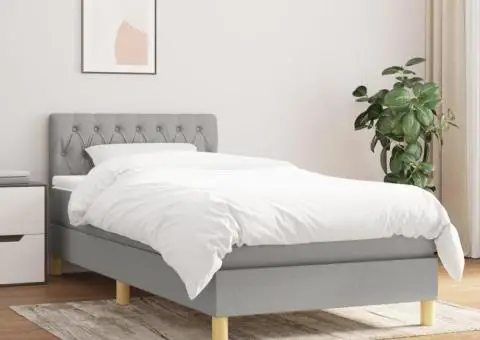 Pat box spring cu saltea, gri deschis, 90x200 cm, textil - 1/5