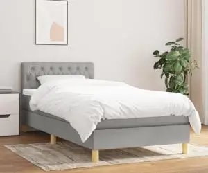 vidaXL Pat box spring cu saltea, gri deschis, 90x200 cm, textil