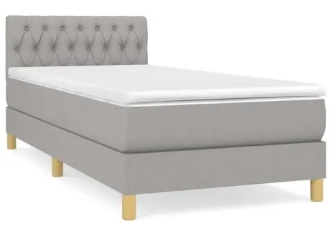 Pat box spring cu saltea, gri deschis, 90x200 cm, textil - 2/5