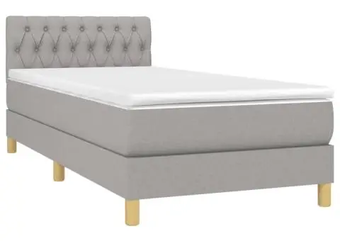 Pat box spring cu saltea, gri deschis, 90x200 cm, textil - 3/5