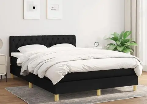 Pat box spring cu saltea, negru, 140x200 cm, textil - 1/5