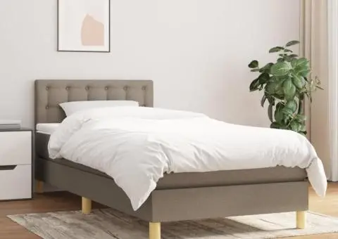 Pat box spring cu saltea, gri taupe, 90x190 cm, textil - 1/5