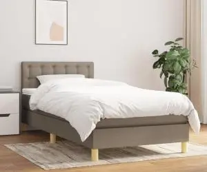 vidaXL Pat box spring cu saltea, gri taupe, 90x190 cm, textil