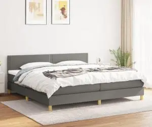 vidaXL Pat box spring cu saltea, gri închis, 200x200 cm, textil