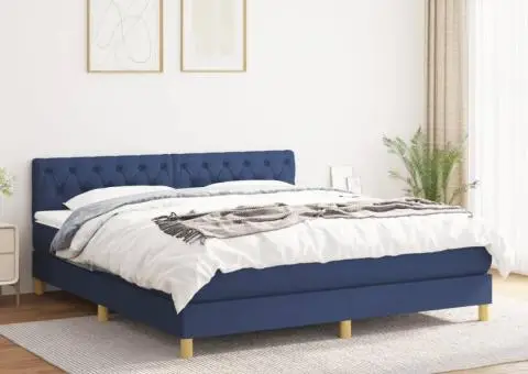 Pat continental cu saltea, albastru, 160x200cm, material textil - 1/5