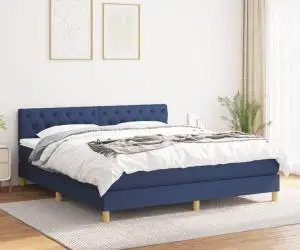 vidaXL Pat continental cu saltea, albastru, 160x200cm, material textil