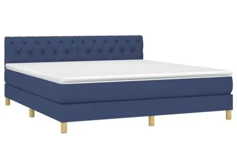 Pat continental cu saltea, albastru, 160x200cm, material textil - 3/5