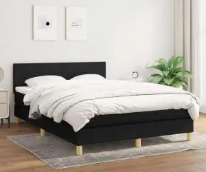 vidaXL Pat box spring cu saltea, negru, 140x200 cm, textil
