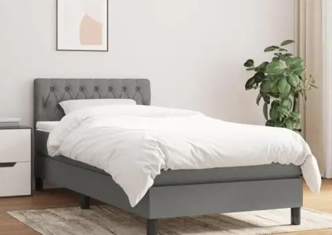 Pat box spring cu saltea, gri închis, 90x190 cm, textil - 1/5