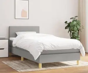 vidaXL Pat box spring cu saltea, gri deschis, 100x200 cm, textil
